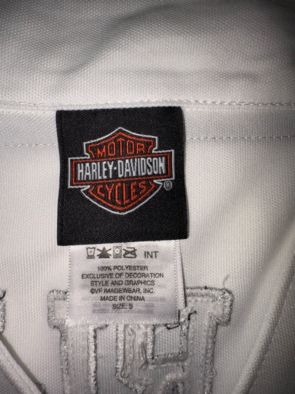 Harley-Davidson Jersey Top Small White Black Button Front Logo - Picture 3 of 5